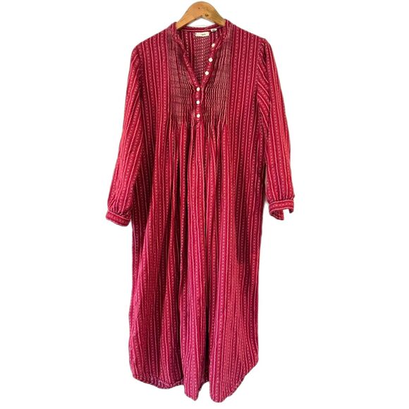 L.L. Bean Vintage Red White Flannel Nightgown Small Long Sleeves - Picture 1 of 9